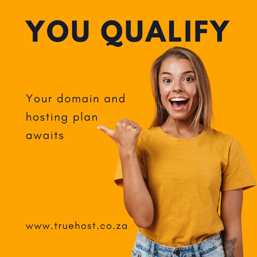 You qualify for that package. Place an order at truehost.co.za

#WebHosting
Africa | Nigeria | KING KELLYRAE SULE | Army | Ukraine | Russia | #BizQuiz Bafana Bafana #WeDoMoreWednesdays South Sudan AFCON 2025 | #WeRunBusiness |Jaguar #GameBlackFriday Market Opportunity