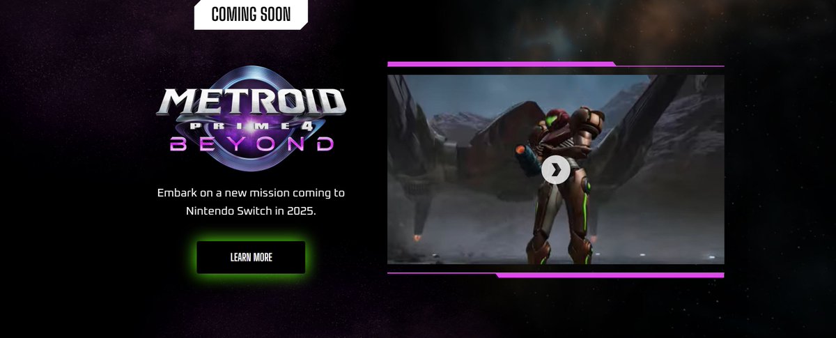 Stealth40k's tweet photo. Nintendo added Metroid Prime 4 to the Official Metroid Website. 

Hopefully the 8 year wait will be worth it! https://t.co/iB4Z7J8M1R