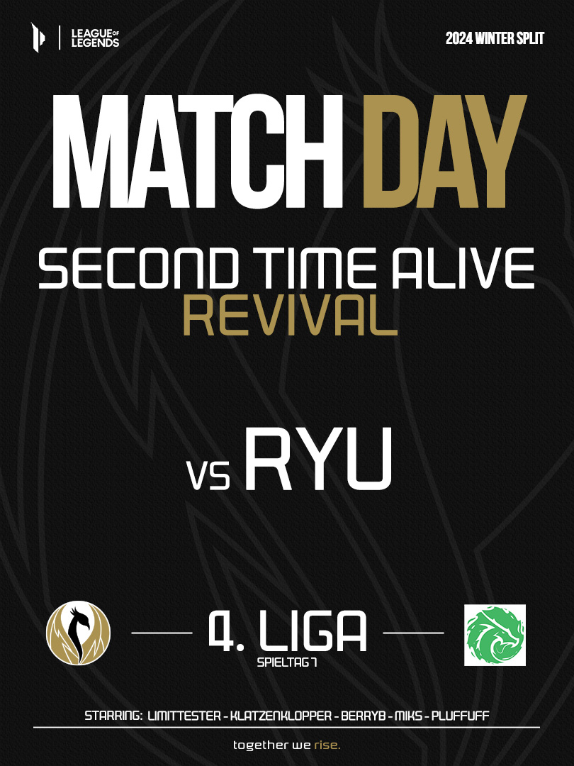 Second Time Alive (@secondtimealive) on Twitter photo 🔥Matchday🔥
WAS?! 😱Schon der letzte Spieltag im Wintersplit für 2TA Revival??
Seht unsere Jungs heute noch mal live in der Kluft gegen <a href="/ryumaesports/">RYUMA ESPORTS</a> Academy!
2TA Revival🆚RYU
⏰Heute, 20:00 Uhr
📺twitch.tv/secondtimealive
🎙️ <a href="/MarksmanXam/">Max Grafoner</a> & <a href="/_Nothing2Fear/">N2F | Lukas</a>
#2GetherWeRise 🔥Matchday🔥
WAS?! 😱Schon der letzte Spieltag im Wintersplit für 2TA Revival??
Seht unsere Jungs heute noch mal live in der Kluft gegen <a href="/ryumaesports/">RYUMA ESPORTS</a> Academy!
2TA Revival🆚RYU
⏰Heute, 20:00 Uhr
📺twitch.tv/secondtimealive
🎙️ <a href="/MarksmanXam/">Max Grafoner</a> & <a href="/_Nothing2Fear/">N2F | Lukas</a>
#2GetherWeRise