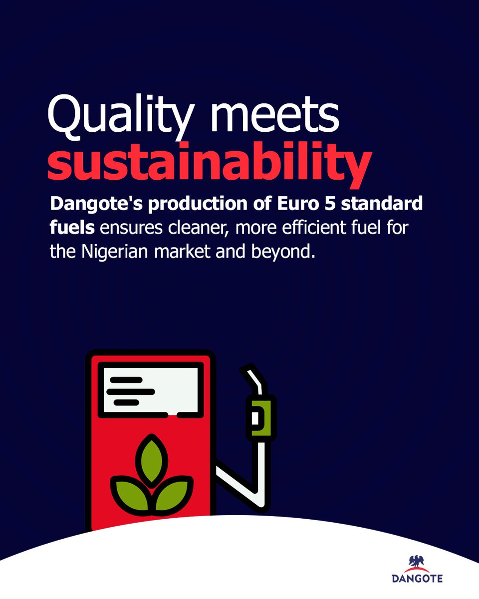 DangoteGroup's tweet image. Cleaner fuel, cleaner air. Our Euro 5 standard fuels set a new benchmark for Nigeria and beyond, supporting healthier communities. 

#CleanFuels 
#SustainableFuture 
 #TheDangoteWay 
#AfricanExcellence