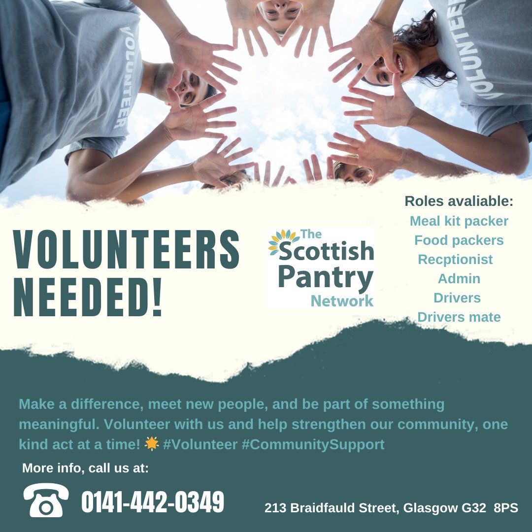 We'd like to announce that on Tuesday, November 26th, TSPN will be at the Job Centre Volunteer Recruitment Day in Shettleston from 10 am to 3 pm🎉

Following open positions:
-A volunteer receptionist
- Volunteer Food Packer
- Volunteer Meal Kit Packer
- Volunteer Driver and Mate