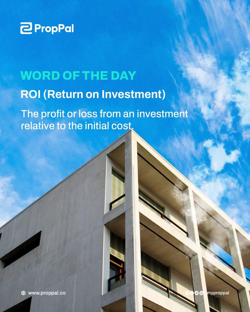 myproppal's tweet photo. ROI measures the profit or loss from an investment relative to its initial cost. It's a crucial metric for evaluating the efficiency and potential success of an investment.

Understanding your ROI is key to making informed decisions that can enhance your financial portfolio. https://t.co/XrCSc7BmWr