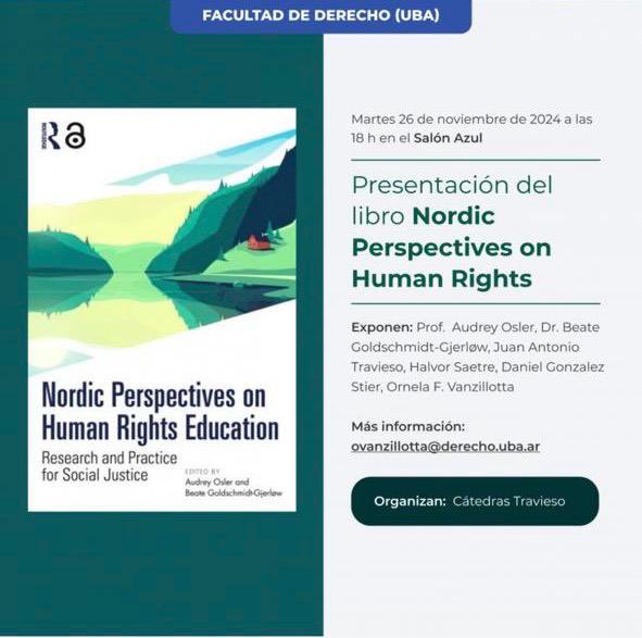 Noruega en Argentina (@noruegaenarg) on Twitter photo <a href="/EmbNorArg/">Halvor Sætre</a> 🇳🇴 participará en un panel sobre #DerechosHumanos y #educación en el marco de la presentación del libro "Nordic Perspectives on Human Rights Education" de @AudreyOsler y <a href="/beate_gold/">Beate Goldschmidt-Gjerløw</a> .
¡Los esperamos!
<a href="/DerechoUBA/">Facultad de Derecho</a> <a href="/ornelavanzi/">Ornela Flavia Vanzillotta</a> <a href="/EmbNorArg/">Halvor Sætre</a> 🇳🇴 participará en un panel sobre #DerechosHumanos y #educación en el marco de la presentación del libro "Nordic Perspectives on Human Rights Education" de @AudreyOsler y <a href="/beate_gold/">Beate Goldschmidt-Gjerløw</a> .
¡Los esperamos!
<a href="/DerechoUBA/">Facultad de Derecho</a> <a href="/ornelavanzi/">Ornela Flavia Vanzillotta</a>