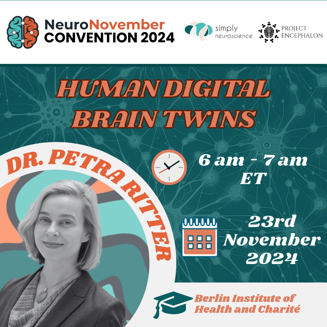 NeuroNovember's tweet image. Meet Dr. Petra Ritter, who will delve into how personalized brain simulations drive treatments for neurological diseases.
ποΈ Join us at 6-7am ET, 23rd November
π Register here: neuronovember.org/event-details/β¦
#neuronov2024 #brainscience #conference #neuroscience #research #technology