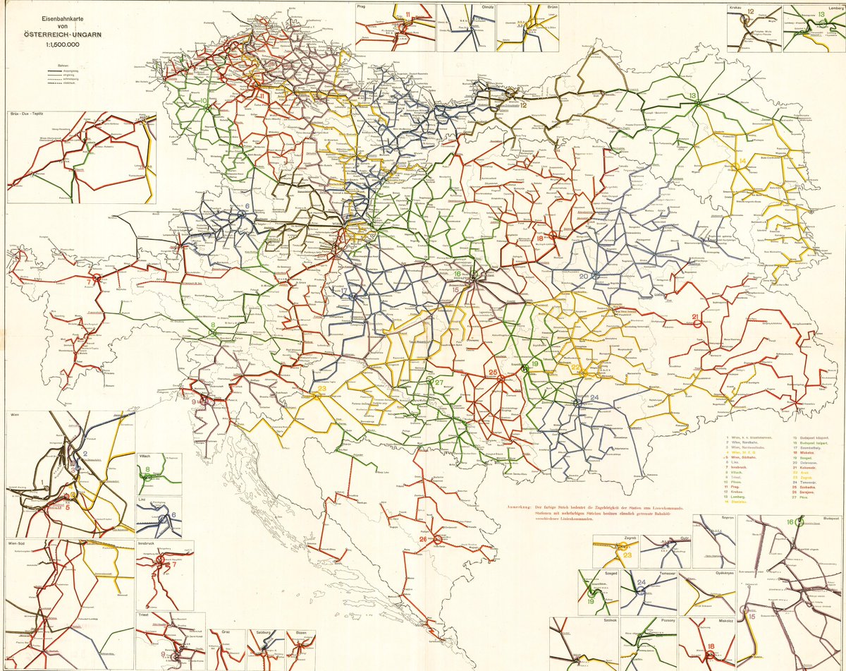 Obsessed with this colorful modernist Austro-Hungarian railway map from 1913