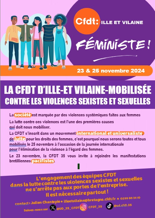 L' <a href="/UD_35_CFDT/">CFDT35 🇪🇺 🇺🇦</a> est mobilisée contre les violences sexistes et sexuelles systemiques faites aux femmes.