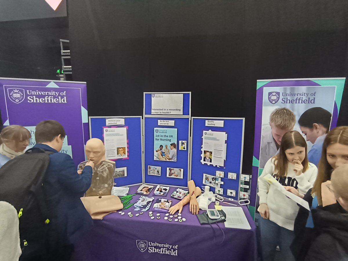We're at the We Care into the Future event in Barnsley today, speaking to school pupils about our range of pre-registration health courses - from #orthoptics to #pharmacy! 
It's great to see so much passion and excitement for careers in health🥰#NHScareers #nursing #medicine