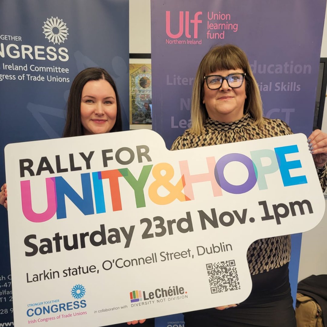 📢 Final reminder! 

Rally for #UnityAndHope is tomorrow, Sat 23 Nov, 1PM, at the Larkin statue, O’Connell St, Dublin.

Join us in standing against those spreading hate &amp; division—let’s show them the power of solidarity.