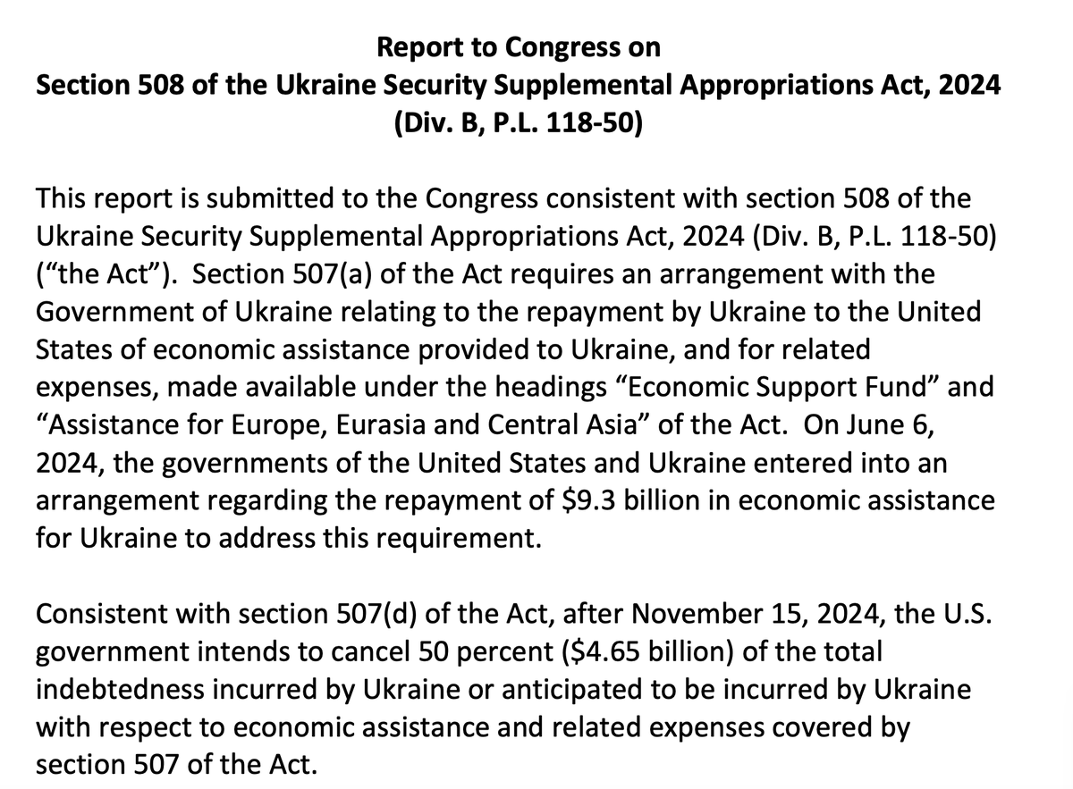 Very quietly.. the Biden Admin is attempting to forgive half of the Ukraine aid loan. Congress has authority to do a disapproval motion under sections 507 and 508 of the original legislation. See for yourself here: