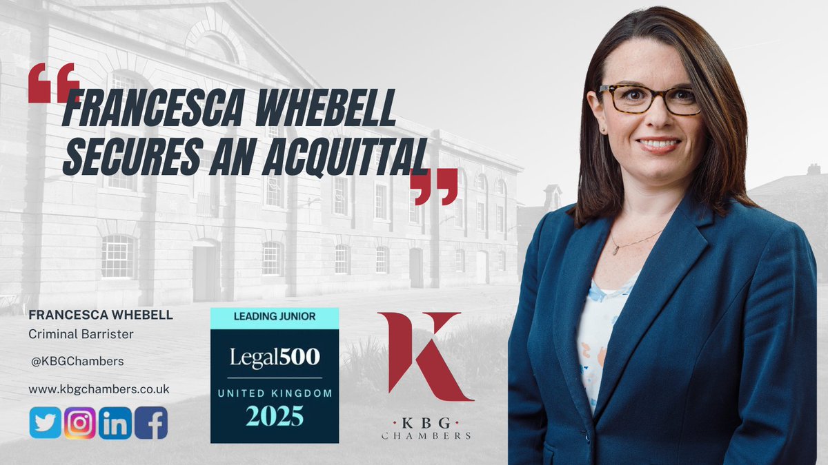 KBGChambers's tweet image. Francesca secured an acquittal for her client who was charged with rape of a stranger.  Through careful cross examination Francesca was able to successfully challenge the prosecution case.