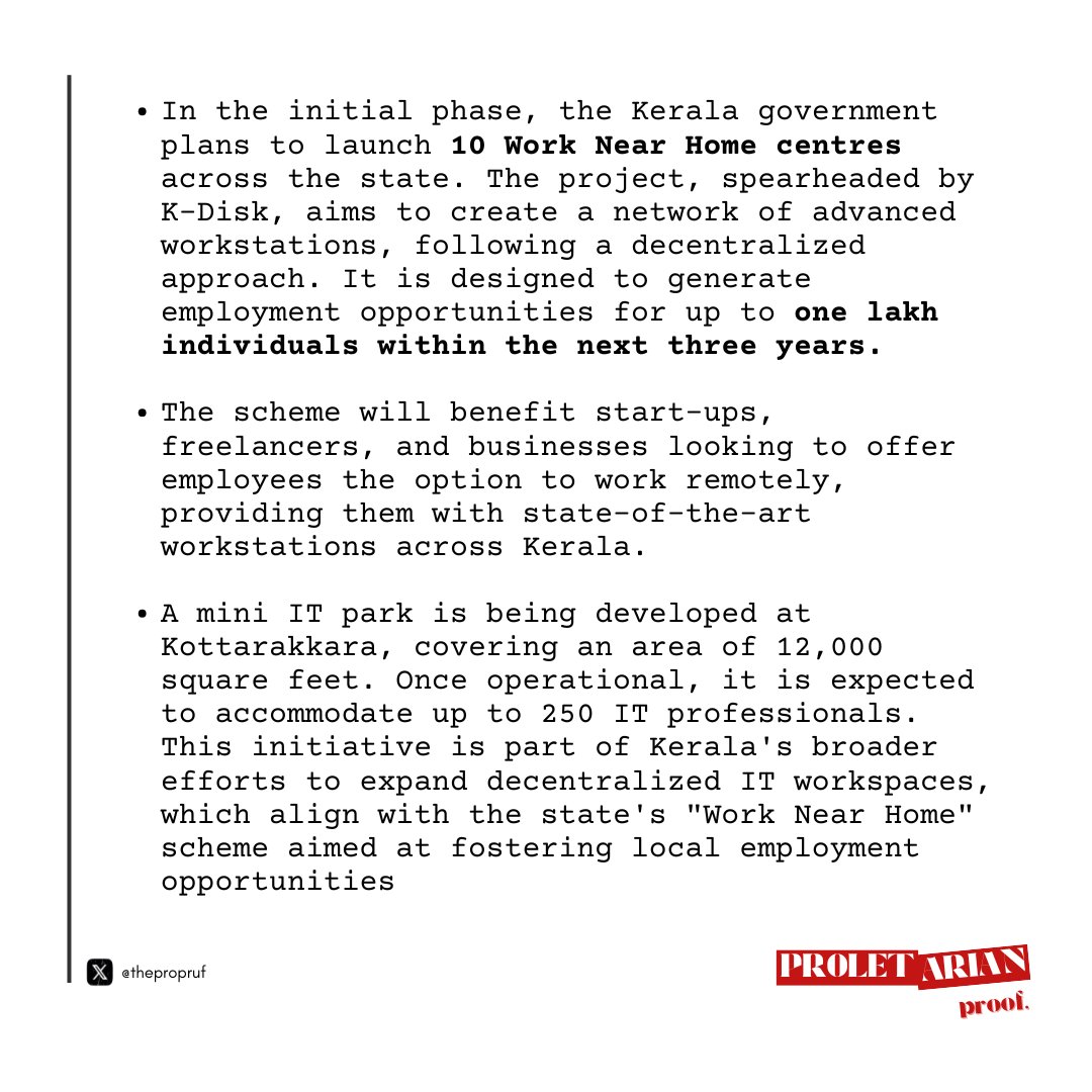 thepropruf's tweet image. 🚨Kerala launches &apos;Work Near Home&apos; initiative reshaping IT employment with localized opportunities, boosting local economies🧑‍💻👩‍💻

#Kerala #WorkNearHome