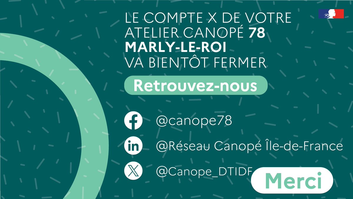 Canopé 78 (@canope_78) on Twitter photo 📢Chers abonnés, nous arrivons à la fin d’une aventure et ce compte sera bientôt fermé.
🔔Pour rester informés de nos activités :
➡️<a href="/Canope_DTIDF/">Réseau Canopé Île-de-France</a>
➡️Facebook facebook.com/reseaucanope78/
➡️Linkedin urlr.me/gZhPQ
Merci de votre fidélité, soutien et tous ces échanges ! 📢Chers abonnés, nous arrivons à la fin d’une aventure et ce compte sera bientôt fermé.
🔔Pour rester informés de nos activités :
➡️<a href="/Canope_DTIDF/">Réseau Canopé Île-de-France</a>
➡️Facebook facebook.com/reseaucanope78/
➡️Linkedin urlr.me/gZhPQ
Merci de votre fidélité, soutien et tous ces échanges !