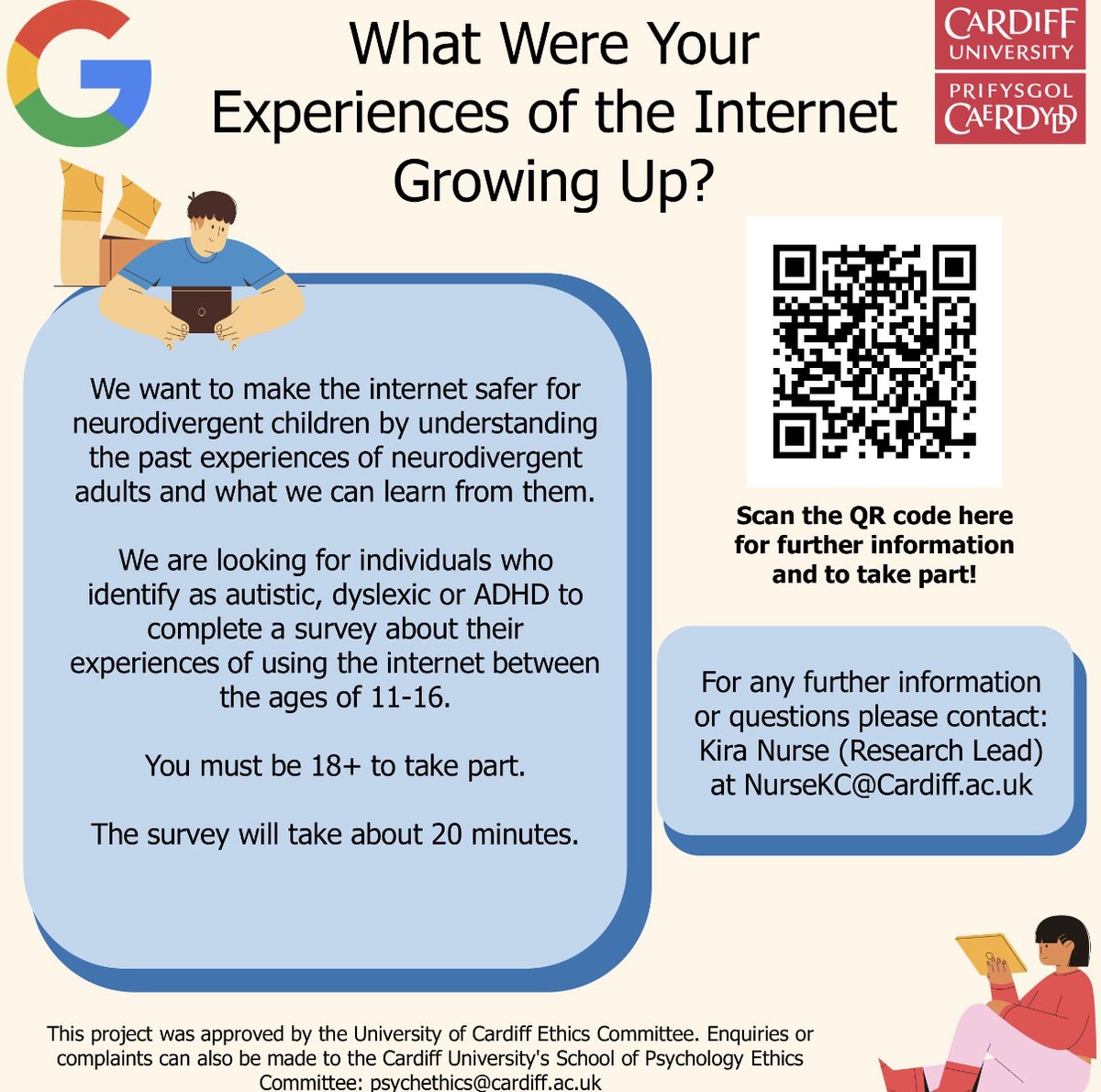 Wales Autism Research Centre (@warc_cardiff) on Twitter photo Can you help Kira's research?
<a href="/PsychCardiffUni/">School of Psychology</a> PhD student Kira Nurse aims to make the internet safer for neurodivergent young people. Neurodivergent adults can help by completing a short survey about their experiences of the internet. Can you help Kira's research?
<a href="/PsychCardiffUni/">School of Psychology</a> PhD student Kira Nurse aims to make the internet safer for neurodivergent young people. Neurodivergent adults can help by completing a short survey about their experiences of the internet.