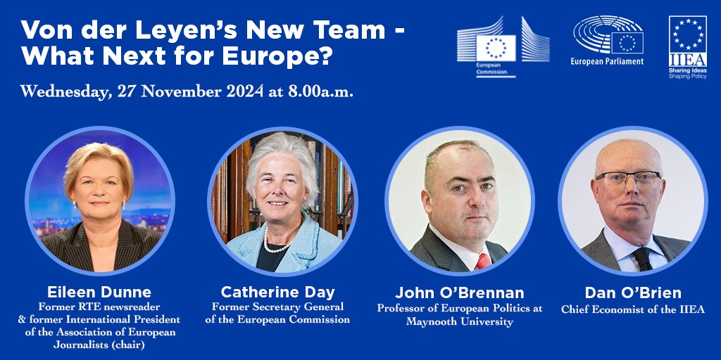 EU Commission in Ireland (@eurireland) on Twitter photo At 8 am next Wed 27 Nov, President <a href="/vonderleyen/">Ursula von der Leyen</a> will present her new team to <a href="/Europarl_EN/">European Parliament</a>.
Join us in-person or online for our expert panel discusion on 'Von der Leyen’s New Team – What Next for Europe?'
Co-organised with <a href="/iiea/">IIEA</a> and <a href="/EPinIreland/">European Parliament Ireland</a>.
✍ europa.eu/!V9XpJC At 8 am next Wed 27 Nov, President <a href="/vonderleyen/">Ursula von der Leyen</a> will present her new team to <a href="/Europarl_EN/">European Parliament</a>.
Join us in-person or online for our expert panel discusion on 'Von der Leyen’s New Team – What Next for Europe?'
Co-organised with <a href="/iiea/">IIEA</a> and <a href="/EPinIreland/">European Parliament Ireland</a>.
✍ europa.eu/!V9XpJC