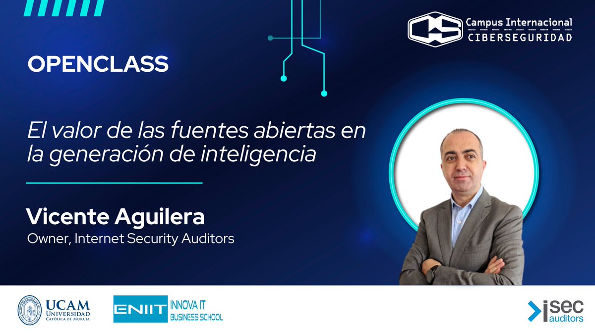 CampusCiberseg's tweet image. 🔍 ¿Sabías que las #FuentesAbiertas pueden ser clave en #ciberseguridad? En nuestra próxima #Openclass, descubre cómo #rr.ss, #foros y bases de datos públicas pueden ayudar a identificar #amenazas y tomar decisiones de la mano de @VAguileraDiaz
vist.ly/3mmvtwq