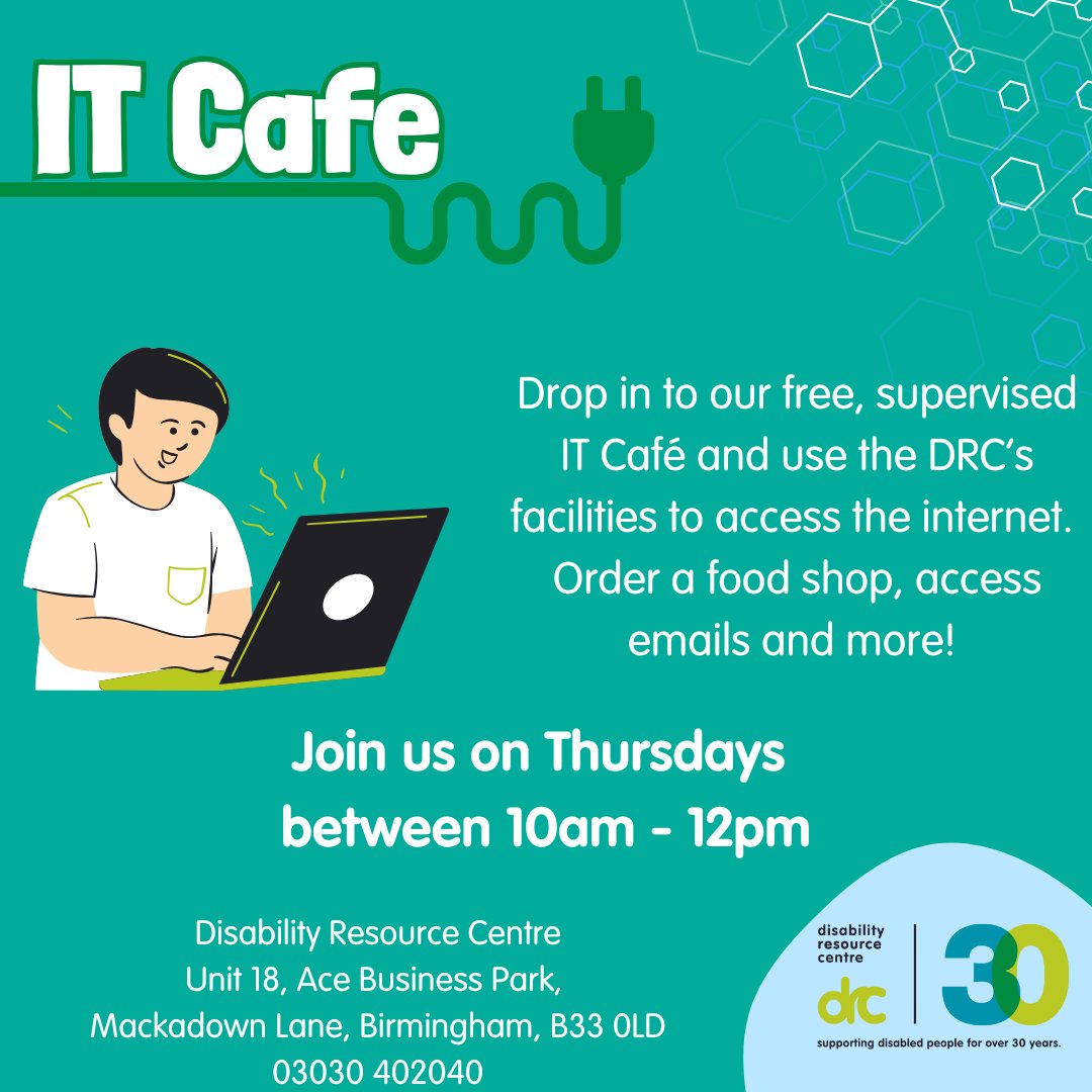 Do you have a family member, or friend, who doesn't have access to the internet? Perhaps you need to sit down with a laptop, rather than using your phone. 
Pop down to the DRC on Thursday mornings, between 10.00am - 12.00pm to use our free, Internet Café! 
#Birmingham #Solihull