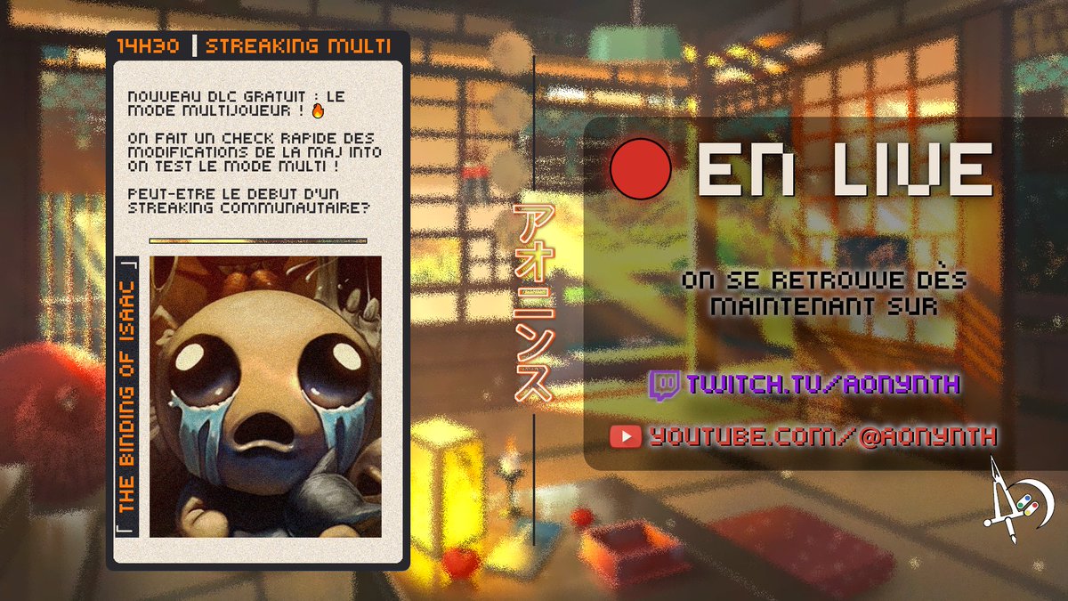 Aonynth's tweet photo. Reprise des streams !

On reprend avec Isaac, jeu phare de la chaîne, avec la nouvelle maj !

Liens ⬇️⬇️⬇️ https://t.co/iUfE8Ssct2
