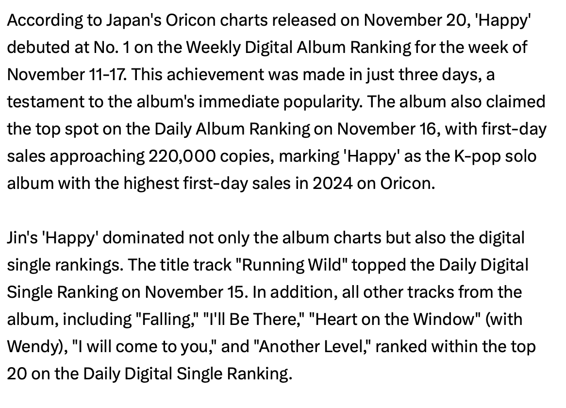 Seokjinpicss's tweet photo. Happy by Jin has become the best-selling K-pop solo album in Japan in 2024!! 🥳🎉

CONGRATULATIONS JIN!

#Jin_RunningWild #Jin_Happy #진 #Jin #방탄소년단진 https://t.co/NAA6Q1EGf0