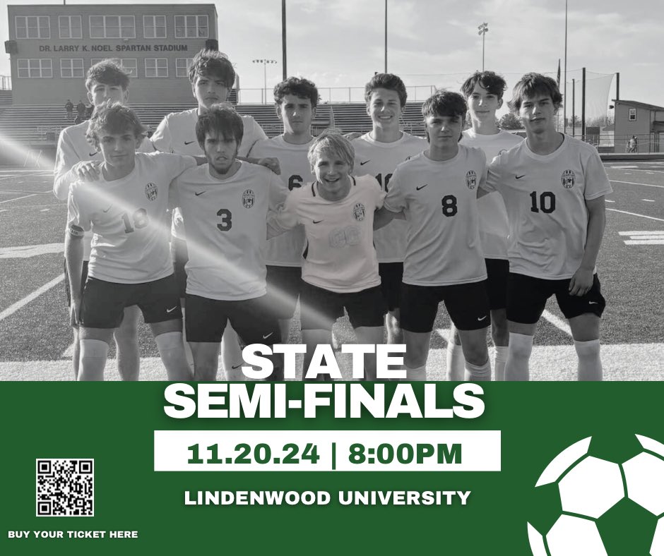 ‼️STATE SEMIS‼️
🚨8PM @ LINDENWOOD🚨
PACK THE STANDS FOR OUR BOYS ⚽️ 
WEAR YOUR EAGLE PRIDE 🦅🟩⬜️
BUY YOUR TICKET HERE⬇️⬇️⬇️
mshsaa.org/Tickets.aspx