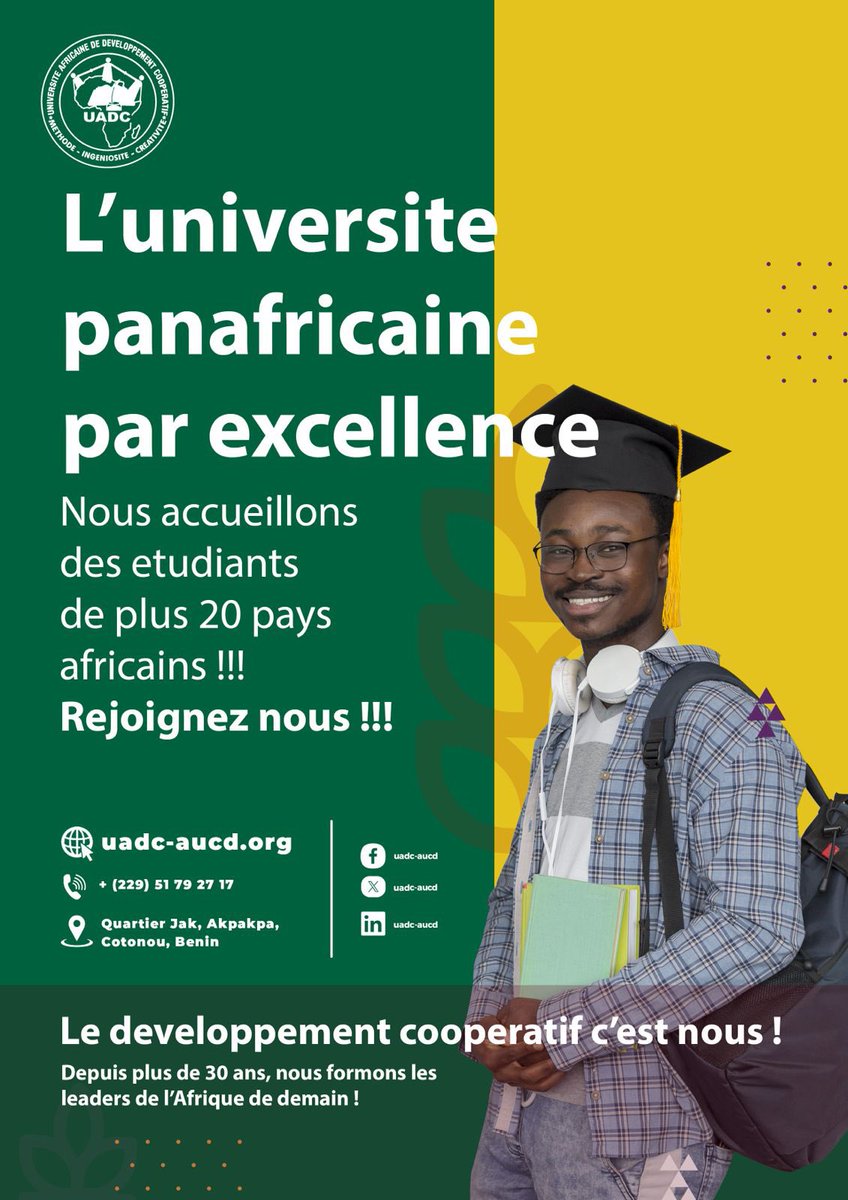 uadc_aucd's tweet photo. 🌍 Former pour transformer !
À l’UADC, nous préparons des leaders de l’Économie Sociale et Solidaire pour améliorer durablement la vie des populations africaines. 

✨ Découvrez nos programmes : https://t.co/R86Exblcod
 
#ImpactAfricain #UADC #ÉconomieSocialeSolidaire https://t.co/depsD4qhaZ