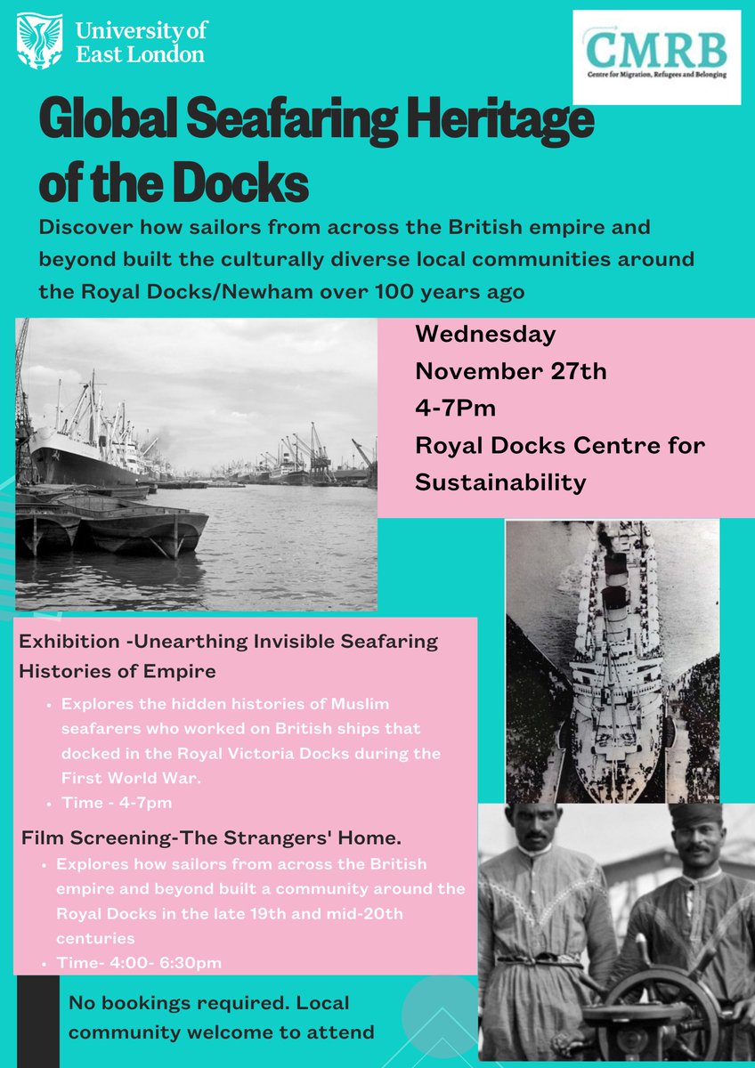 PaulVDudman's tweet photo. Global  Seafaring Heritage of the Docks Fil Screenings as part of UEL Sustainability's Community Connect event at Royal Docks Centre for Sustainability on 27 November, 4pm-7pm. https://t.co/it3mHFmNXo