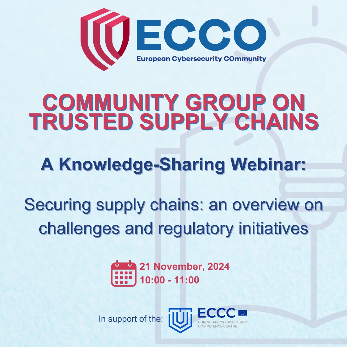 Cybersec_ECCC's tweet image. 🚨 Reminder: Supply Chain Security Webinar – Happening Tomorrow! 🚨

📅 When: 21 November 2024, 10:00 – 11:00 CET
👉 Register now: lnkd.in/dCrVkt5q
🔎 Event details: lnkd.in/dDG5-pes

🎟️ It&apos;s free and open to all! 🚀 Don’t miss out – see you there!