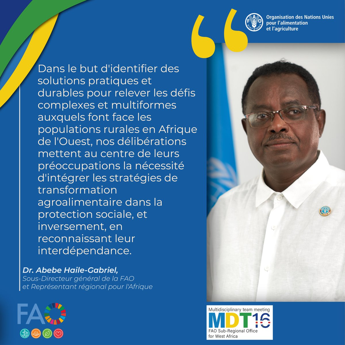 FAO West Africa (@faowestafrica) on Twitter photo #FAOSFWMDT16
"Nos délibérations mettent au centre de leurs préoccupations la nécessité d'intégrer les stratégies de transformation agroalimentaire dans la protection sociale, et inversement, en reconnaissant leur interdépendance." Dr <a href="/AbebeHGabriel/">Abebe Haile-Gabriel</a> #FAOSFWMDT16
"Nos délibérations mettent au centre de leurs préoccupations la nécessité d'intégrer les stratégies de transformation agroalimentaire dans la protection sociale, et inversement, en reconnaissant leur interdépendance." Dr <a href="/AbebeHGabriel/">Abebe Haile-Gabriel</a>