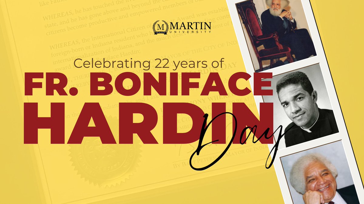 On November 20, 2002, Mayor Bart Peterson officially proclaimed this day Father Boniface Hardin Day in recognition of his remarkable legacy. Join us in commemorating his legacy with a moment of silence at 11:20 AM.
#FatherHardinDay #Legacy #MartinUniversity #Legends #Indianapolis