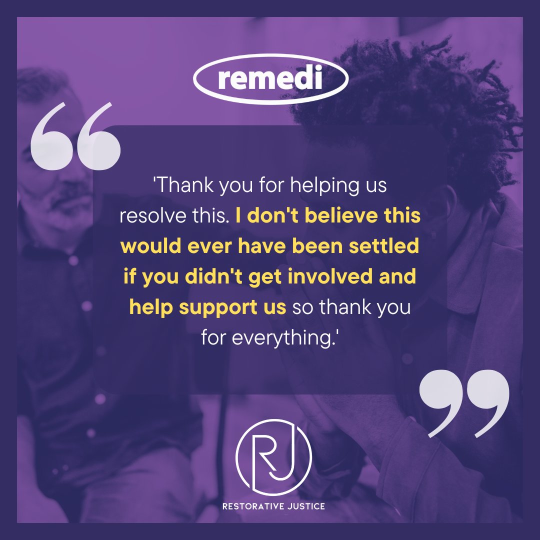 This week is Restorative Justice Week to celebrate here is some of the brilliant feedback received by REMEDI. #RJWeek #RestorativeJustice