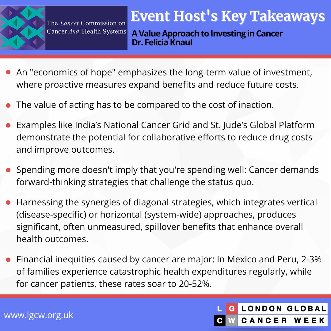 London Global Cancer Week (@lgcw2024) on Twitter photo Key Insights from Dr. <a href="/FeliciaKnaul/">Felicia Knaul</a> at #LGCW2024. Dr. Felicia Knaul highlighted the "economics of hope" and the importance of innovative strategies to reduce cancer costs and address global financial inequities in care. <a href="/TheLancet/">The Lancet</a> Key Insights from Dr. <a href="/FeliciaKnaul/">Felicia Knaul</a> at #LGCW2024. Dr. Felicia Knaul highlighted the "economics of hope" and the importance of innovative strategies to reduce cancer costs and address global financial inequities in care. <a href="/TheLancet/">The Lancet</a>