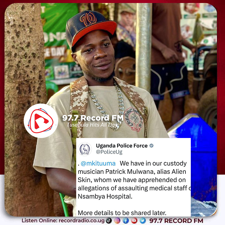 RecordFm977's tweet photo. UPDATE: Musician Alien Skin has been taken into police custody on allegations of assaulting medical staff of Nsambya Hospital.

#recordfmupdates #alienskin https://t.co/ETDfCdyefr