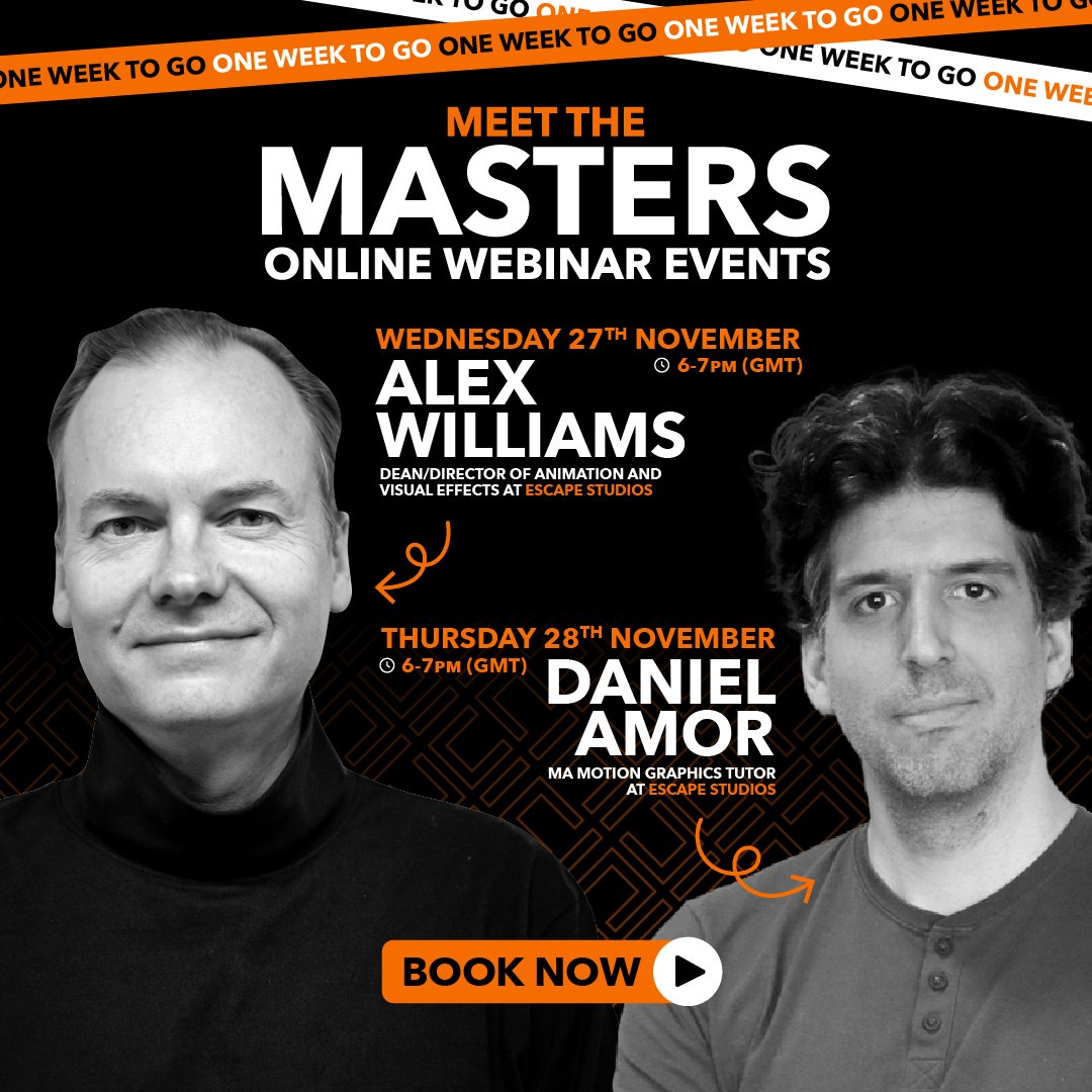 Escape_Studios's tweet image. One week to go until our next Meet The Masters events! 🚀 a perfect opportunity to hear from industry experts that have gone onto master their craft in the creative industries.

Book your place 👉 bit.ly/3CATknX

#IndustryExperts #CreativeIndustries