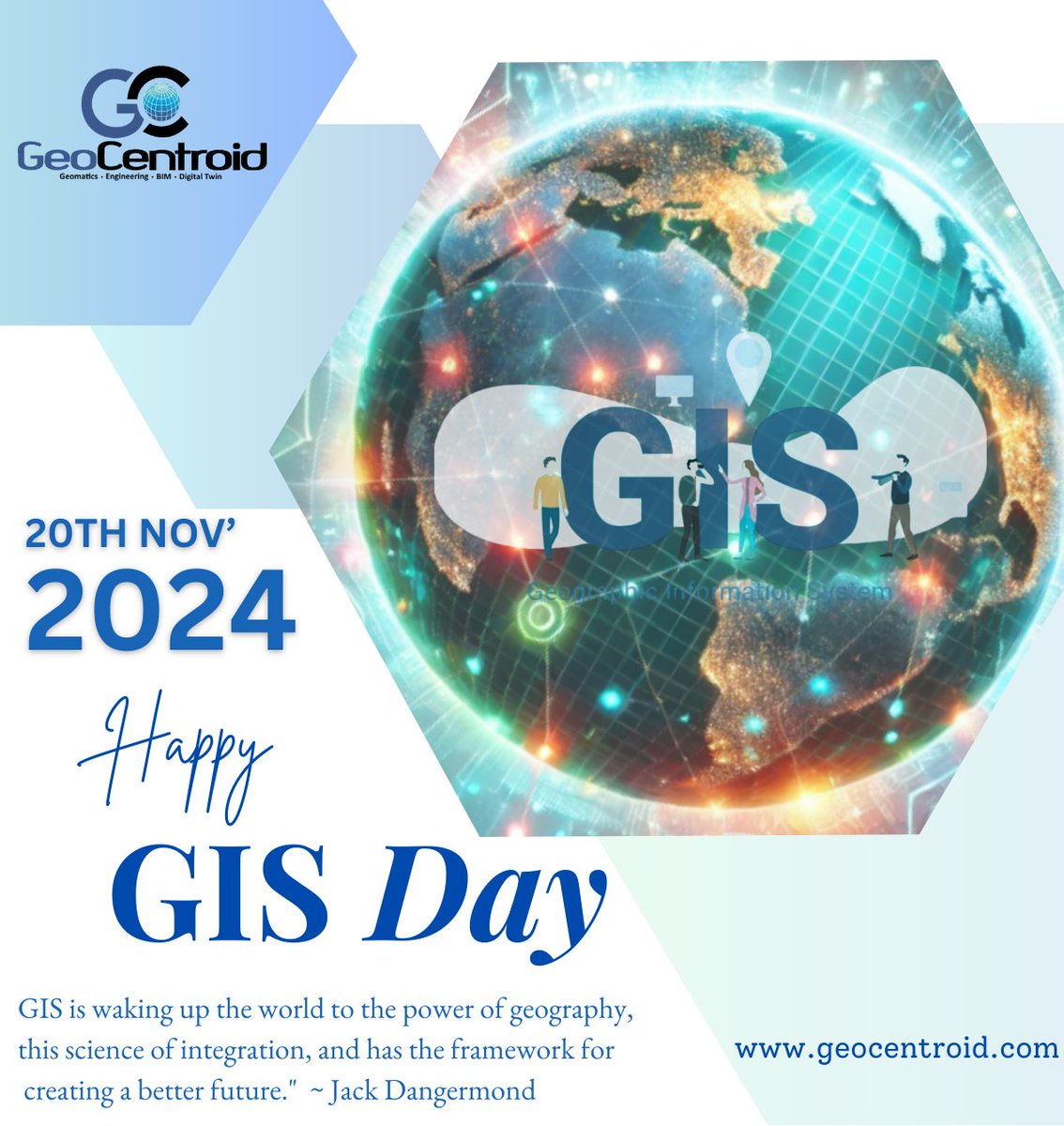 GeoCentroid's tweet photo. 🌍 Happy GIS Day! 🌏

At GeoCentroid, we leverage cutting-edge GIS solutions to create smarter, safer, and more sustainable communities.

#HappyGISDay #GeospatialTechnology #GISInnovation #DigitalTwins #GeoCentroidSolutions https://t.co/fq6l56crVh