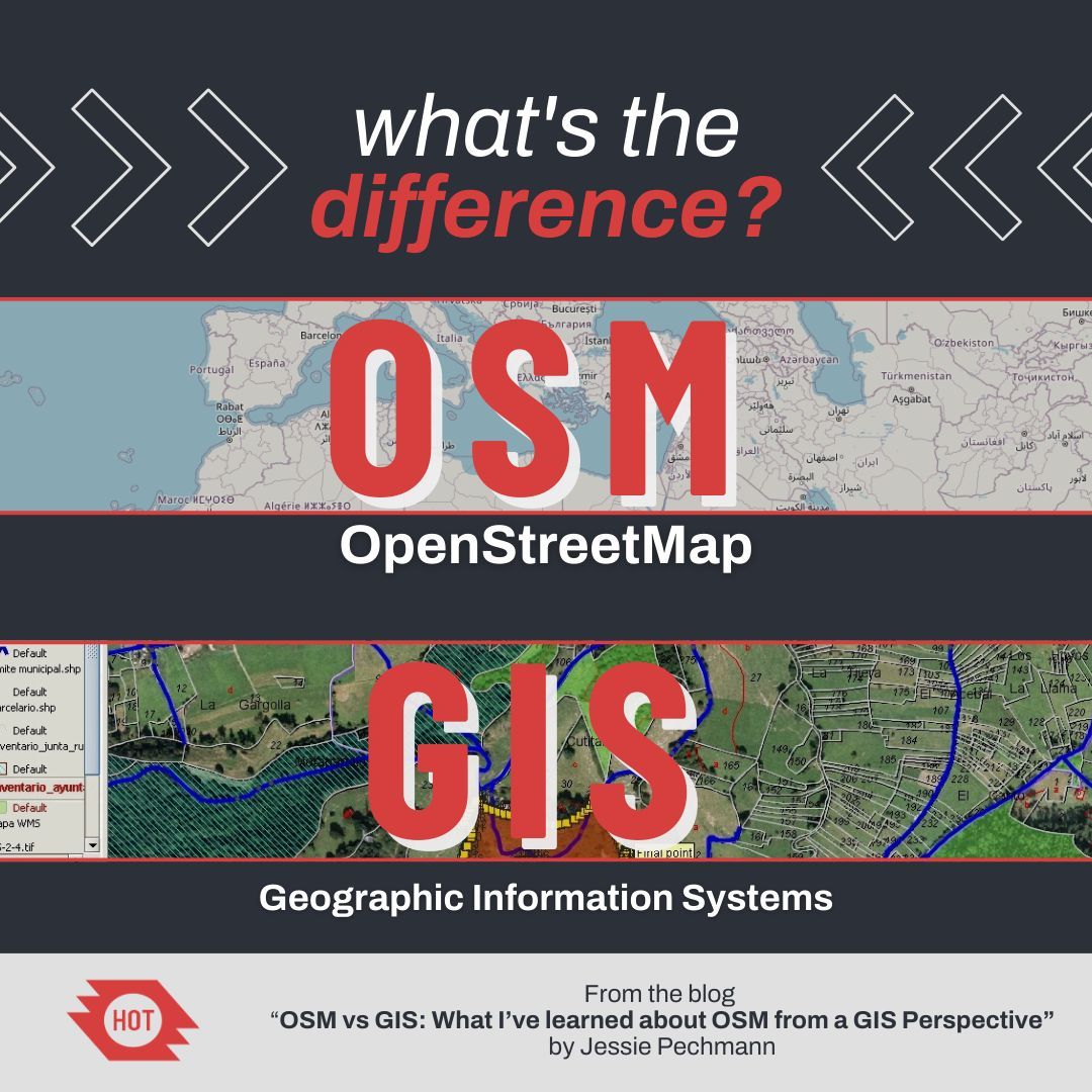 hotosm's tweet image. Celebrating both #GISDay2024 AND #osmgeoweek?

Then don&apos;t miss the opportunity to learn the difference between GIS and OSM: buff.ly/4bnQAWM