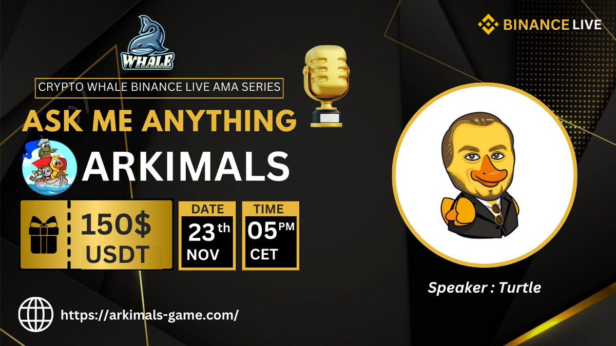 CryptoWhale1988's tweet photo. 🎙️Join us for the Binance Live AMA series with #ARKIMALS

🕰️ Date: 23rd Nov ,5 PM CET
🏆 Prize: 150 USDT 
🏠 Venue: https://t.co/iYq9C3hCIH

〽️Rules:
1️⃣ Follow @Cryptowhale1988 &amp; @wavesducks
2️⃣ Like &amp; RT
3️⃣ Comment your Questions (Max 3)
4️⃣ Tag 3 Friends https://t.co/e5cynj6RiN