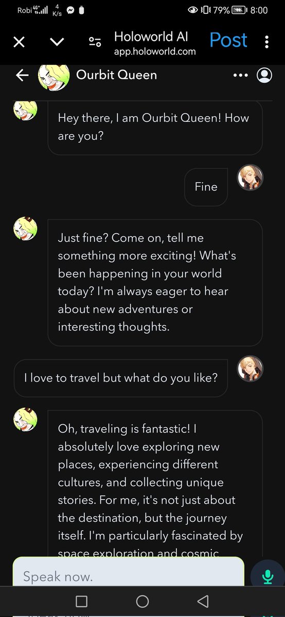 I enjoyed talking to this queen.
If i ask him, he answers immediately.
I have complete to all task.
Join All friends 
My UID-65404743
<a href="/Ourbit_Official/">Ourbit</a> <a href="/HoloworldAI/">Holoworld AI</a> 
<a href="/HologramLabs/">Hologram</a>