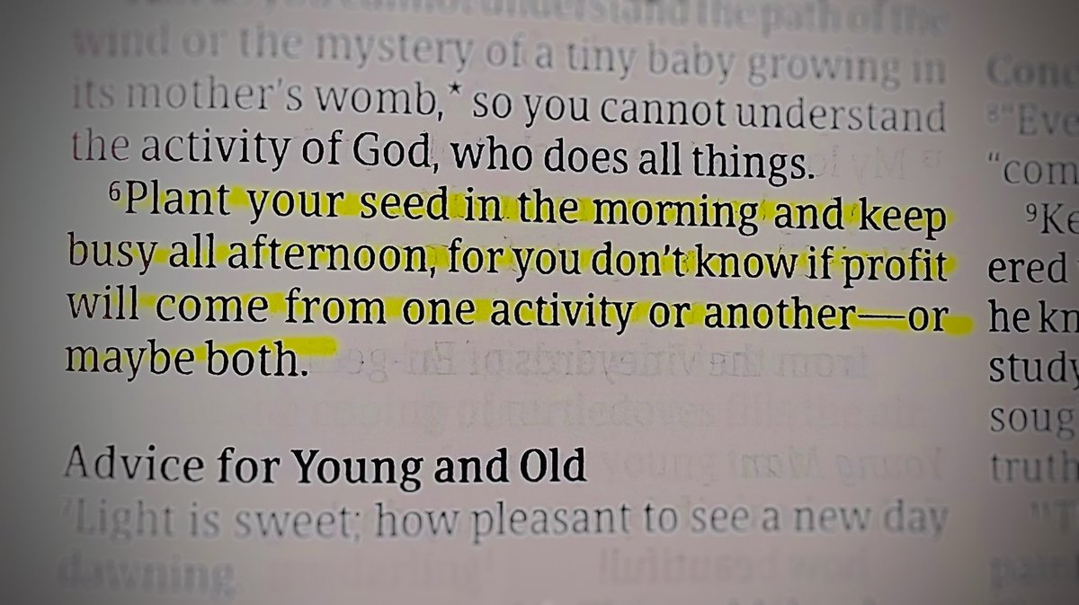 Make investments for the long-term but work while you wait. 

This applies to money, knowledge, skills, fitness, nutrition, business, etc. Investments are pay offs to your future self. 

Strategically invest &amp; consistently work. 

Ecclesiastes 11:6

#BiblicalBusiness