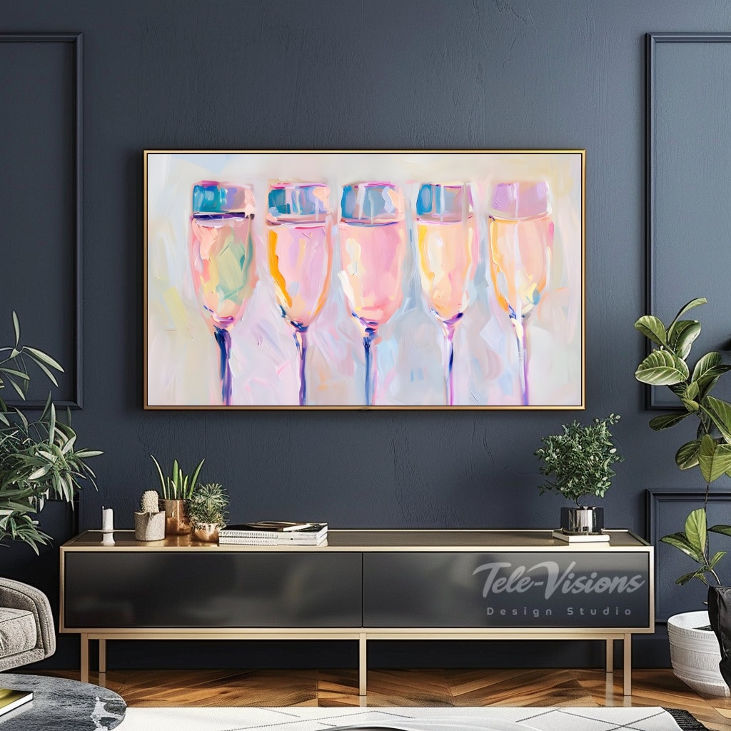 TeleVisionsDS's tweet photo. Turn your TV into a conversation starter with Samsung Frame TV Digital Download Pastel Champagne Flutes Elegant Celebration Art. Make a bold statement. Link in bio. https://t.co/ekkumSFCwk