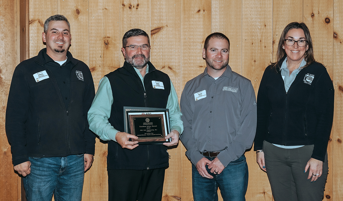 S.W. Cole received a National AGC Safety Award for having a zero-incidence rate in Maine in 2023. 

Pictured: Construction Services Manager Chris Raymond, CEO Bob Chaput, Senior Geotechnical Engineer Nate Strout and Director of Health &amp; Safety Jess Smith