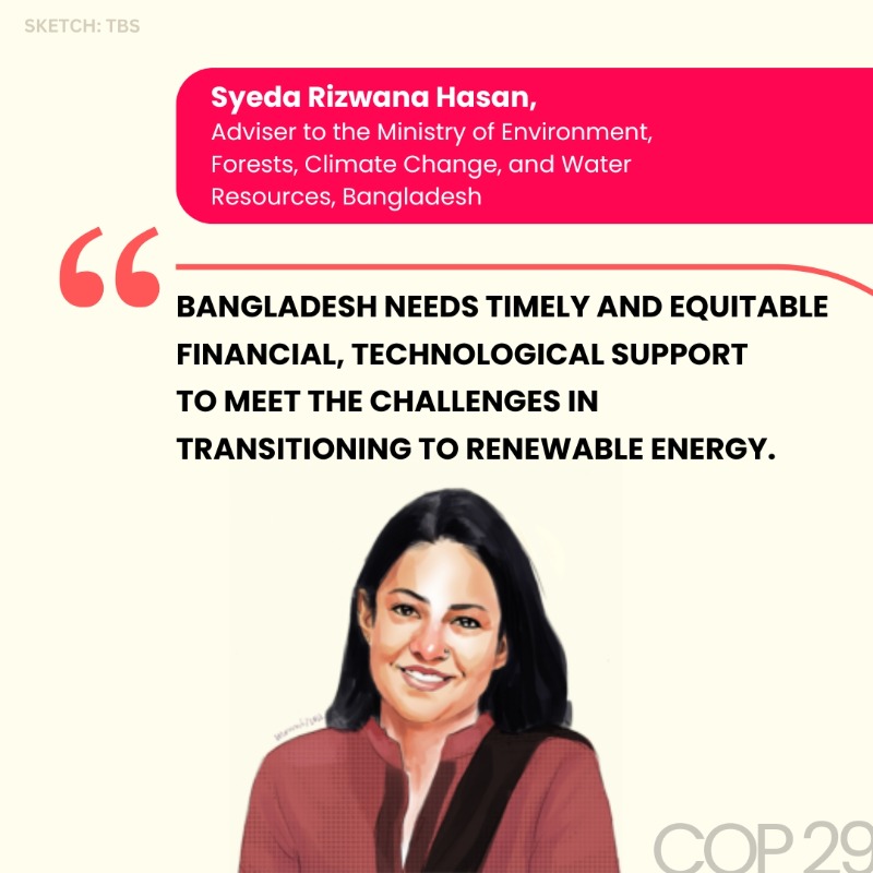 "Bangladesh needs timely, equitable financial and technological support to meet the challenges in transitioning to #RenewableEnergy" 

- Environment, Forest, #ClimateChange Adviser Syeda Rizwana Hasan said at <a href="/COP29_AZ/">COP29 Azerbaijan</a> 👇 @Cop29News
tbsnews.net/bangladesh/env…