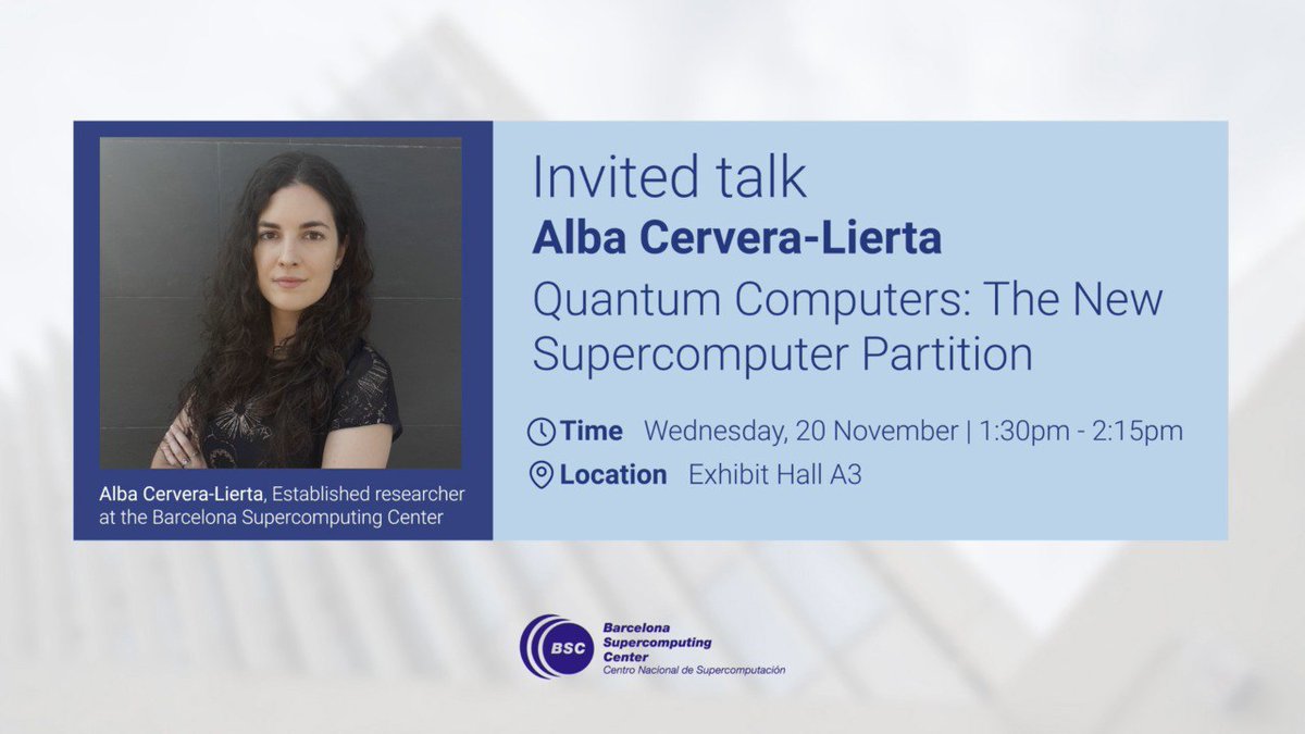 BSC-CNS (@bsc_cns) on Twitter photo 🚀 BSC at #SC24
🌟 Don’t miss our researcher Alba Cervera <a href="/albaclierta/">Alba Cervera-Lierta</a> invited talk at #SC24!
Her talk will address the quantum-HPC integration roadmap: the motivation, methods, challenges, and opportunities.
📅Today at 13:30
📍 Exhibit Hall A3
➕Info about our 🚀 BSC at #SC24
🌟 Don’t miss our researcher Alba Cervera <a href="/albaclierta/">Alba Cervera-Lierta</a> invited talk at #SC24!
Her talk will address the quantum-HPC integration roadmap: the motivation, methods, challenges, and opportunities.
📅Today at 13:30
📍 Exhibit Hall A3
➕Info about our