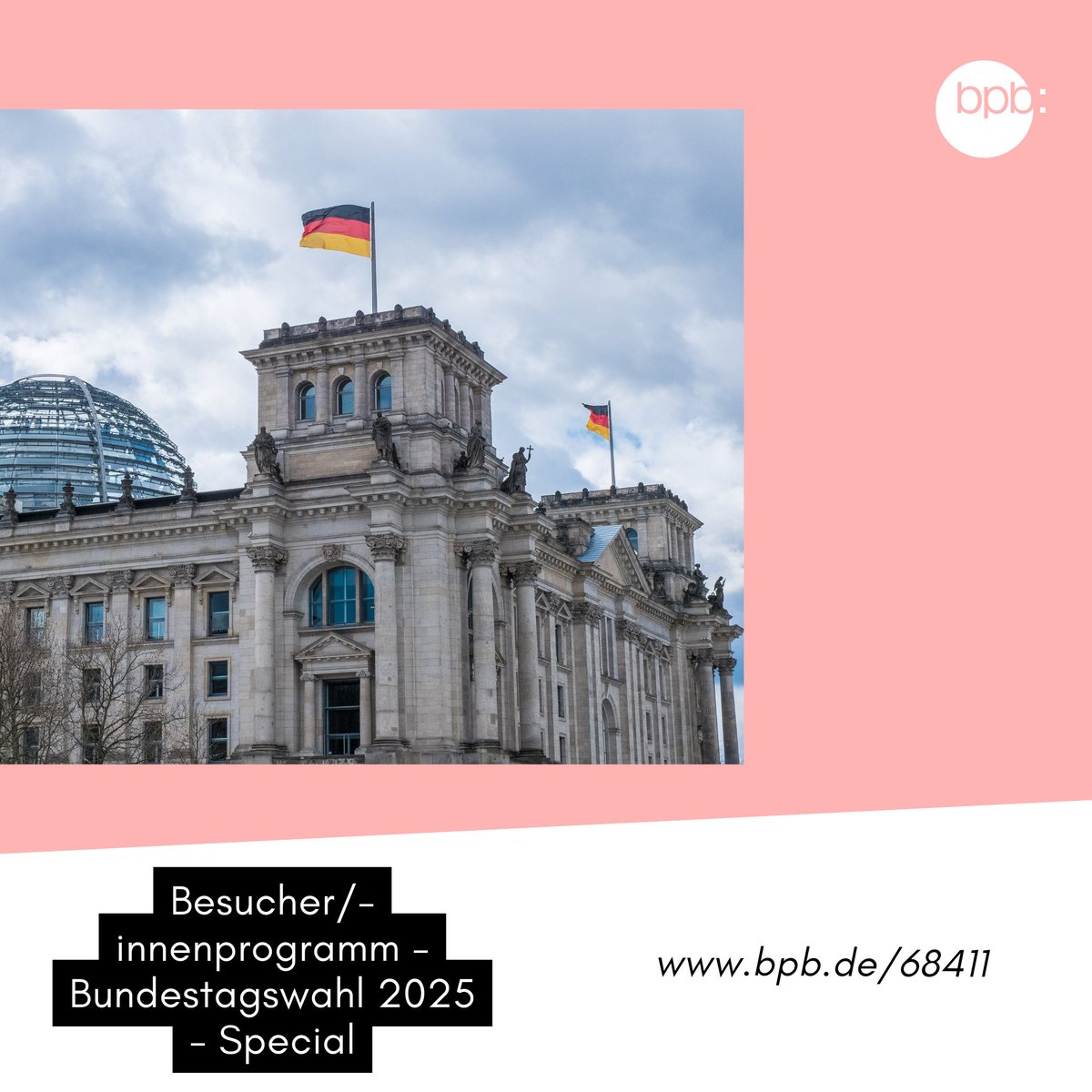 Bundestagswahl 2025 – Was nun? Was bedeutet der Bruch der Ampel-Regierung?
Ab sofort bietet die bpb ein Besucher/-innenprogramm in Berlin und online zur anstehenden Bundestagswahl an und beantwortet all Ihre Fragen. Mehr Infos unter: bpb.de/68411