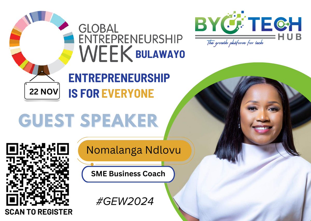 Speaker alert: SME Business Coach, Nomalanga Ndlovu will be a guest speaker at the Byo Tech Hub #GEW2024 Entrepreneurship workshop #GEW2024 
Register now at:
shorturl.at/49BBz
<a href="/izonehub/">iZoneHub Zim🇿🇼</a> <a href="/isoczim/">ISOC Zimbabwe</a>