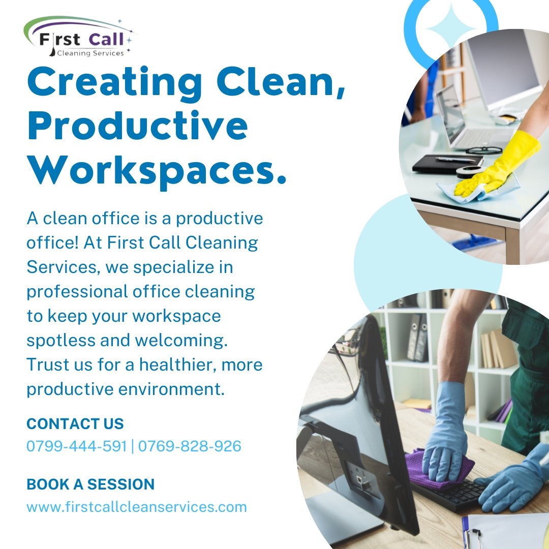 FirstCallcleans's tweet image. Transform your office into a clean, productive haven! 🏢 Trust First Call Cleaning Services for professional and reliable cleaning. 💪✨ #CleanWorkspaces