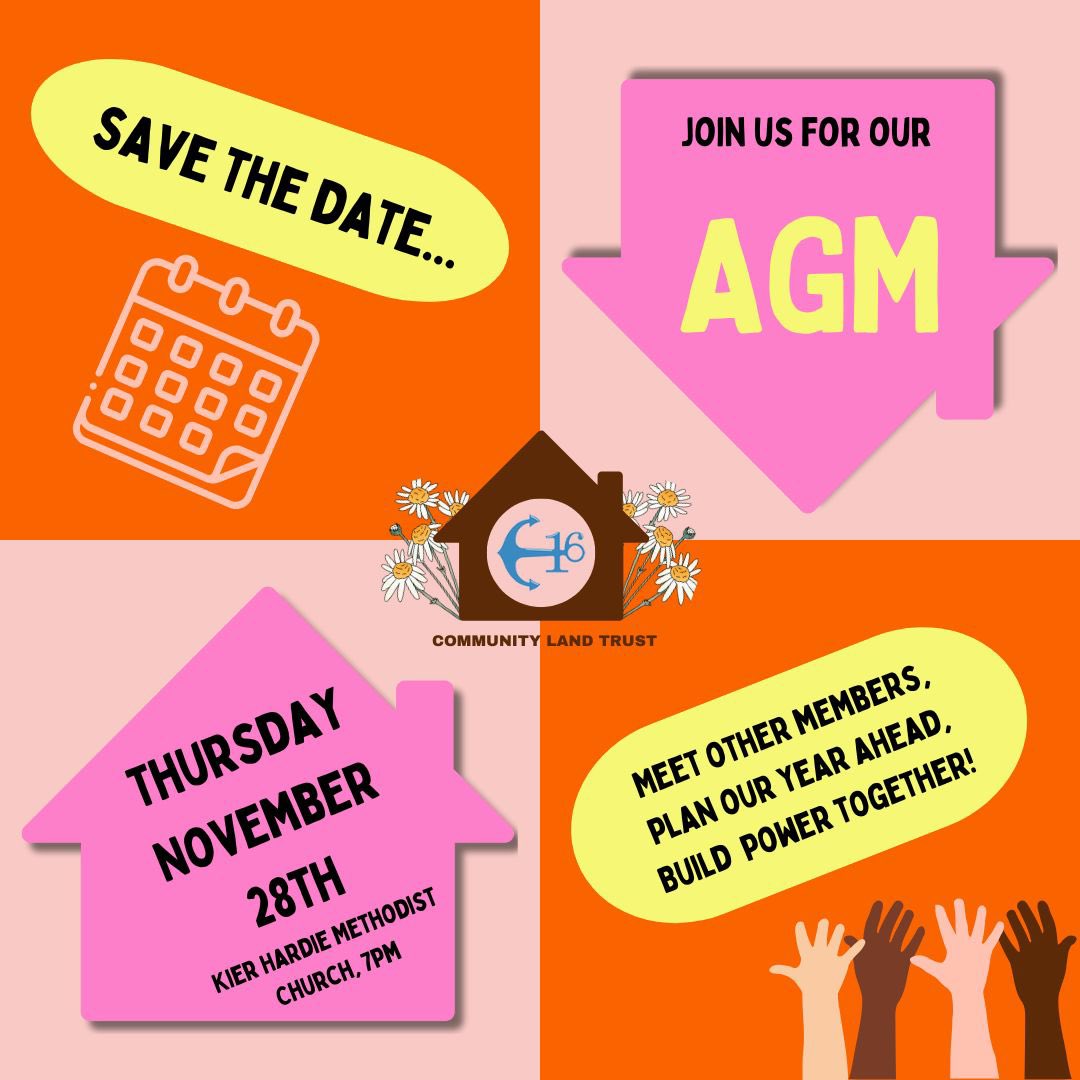 “📅 Save the date! Join us for the E16 Community Land Trust Annual General Meeting!

🗓 Thursday, November 28th
📍 Kier Hardie Methodist Church
⏰ 7 PM

✨ Meet fellow members, plan for the year ahead, and build power together! Don’t miss it – everyone’s voice matters. 💪🏡 #E16