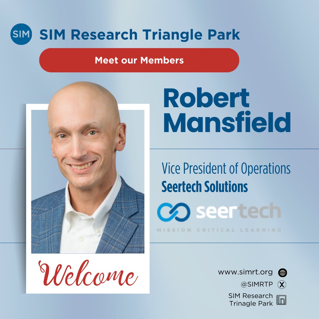 SIM - Research Triangle Park welcomes one of our newest members in 2024, Robert Mansfield, Vice President of Operations, with <a href="/seertechtweets/">Seertech Solutions</a>  Solutions. #SIMRTPMembers #JoinSIMRTP <a href="/SIMInt/">SIM</a>