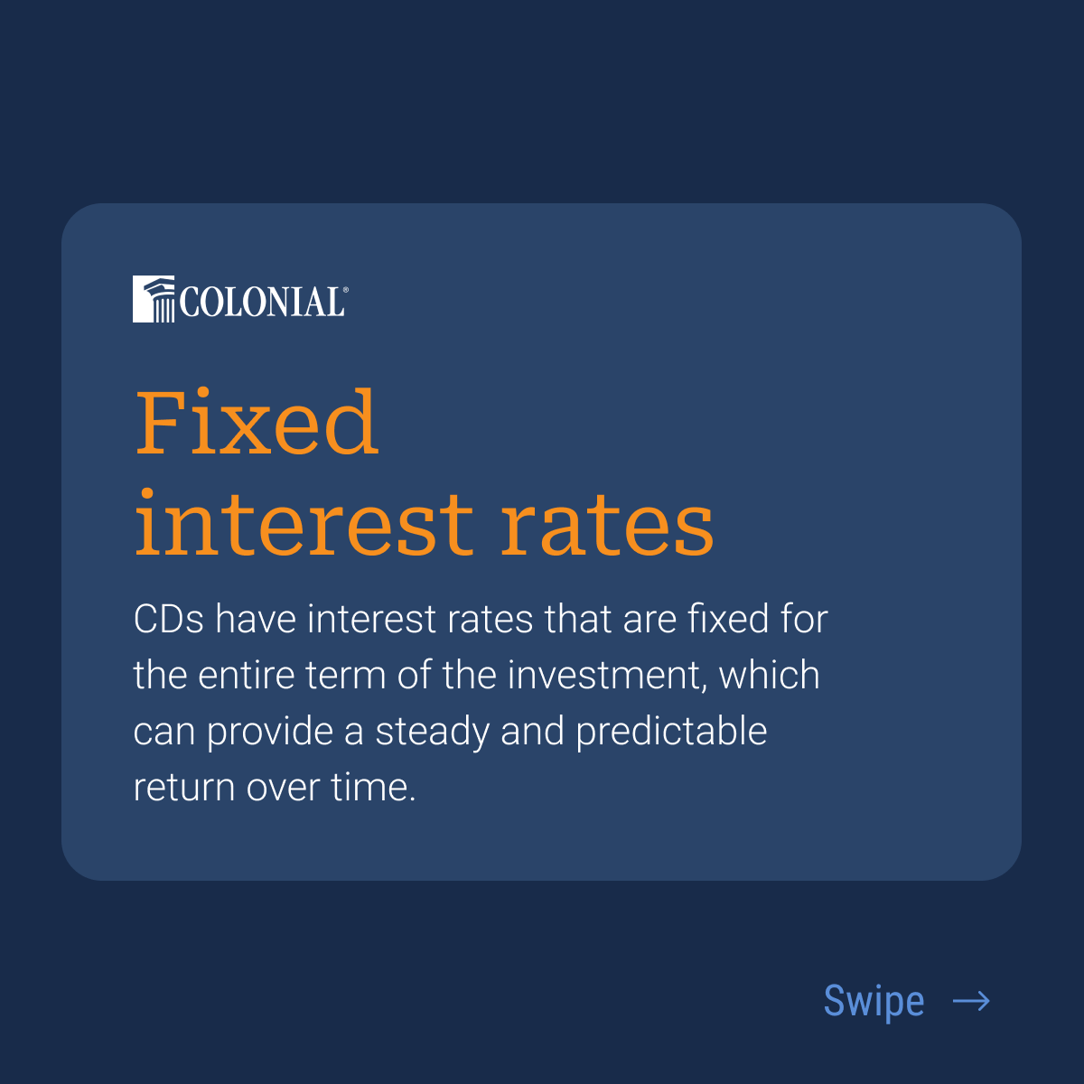 ColonialBanking's tweet image. Discover the benefits of CDs: fixed interest rates, guaranteed returns and higher security. Start investing today! 

Visit us at one of our branches or open your account online at: gocolonial.com/openaccount.

#CDs #SecureInvestments #GoColonial