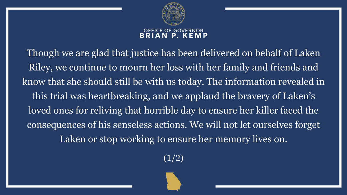 GovKemp's tweet photo. Please see my statement regarding today's guilty verdict: https://t.co/fXcUyBNn1T