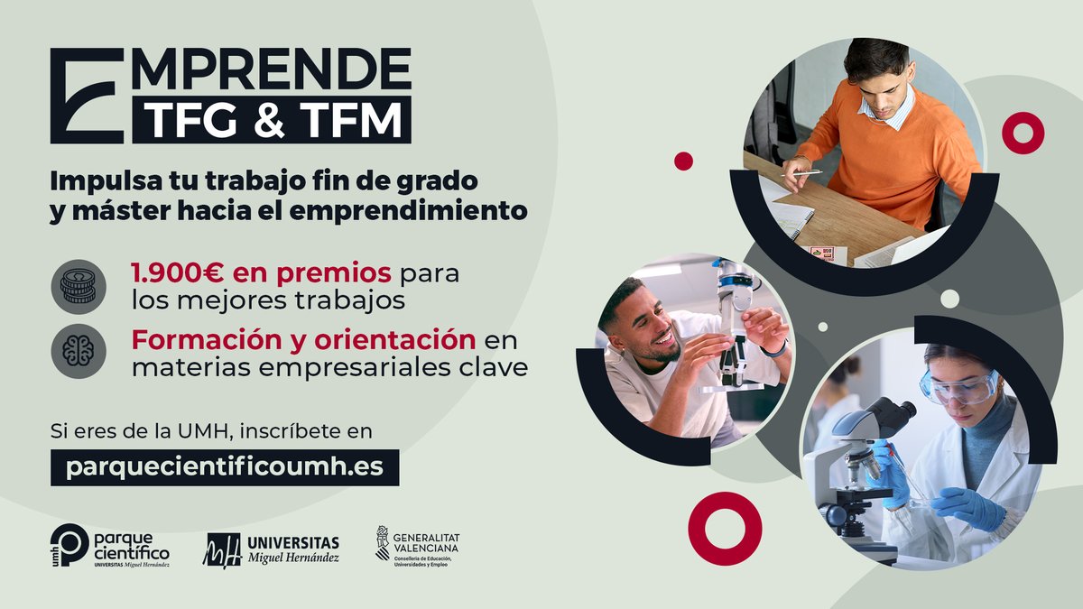 🚀 Desde el #ParqueCientífico de la <a href="/UniversidadMH/">UMH</a>  hemos puesto en marcha una nueva iniciativa para fomentar la cultura de la #innovación.

¿El objetivo? Guiar los TFG y TFM hacia el desarrollo de proyectos empresariales

🌐Inscripciones abiertas aquí: parquecientificoumh.es/noticias/inscr…