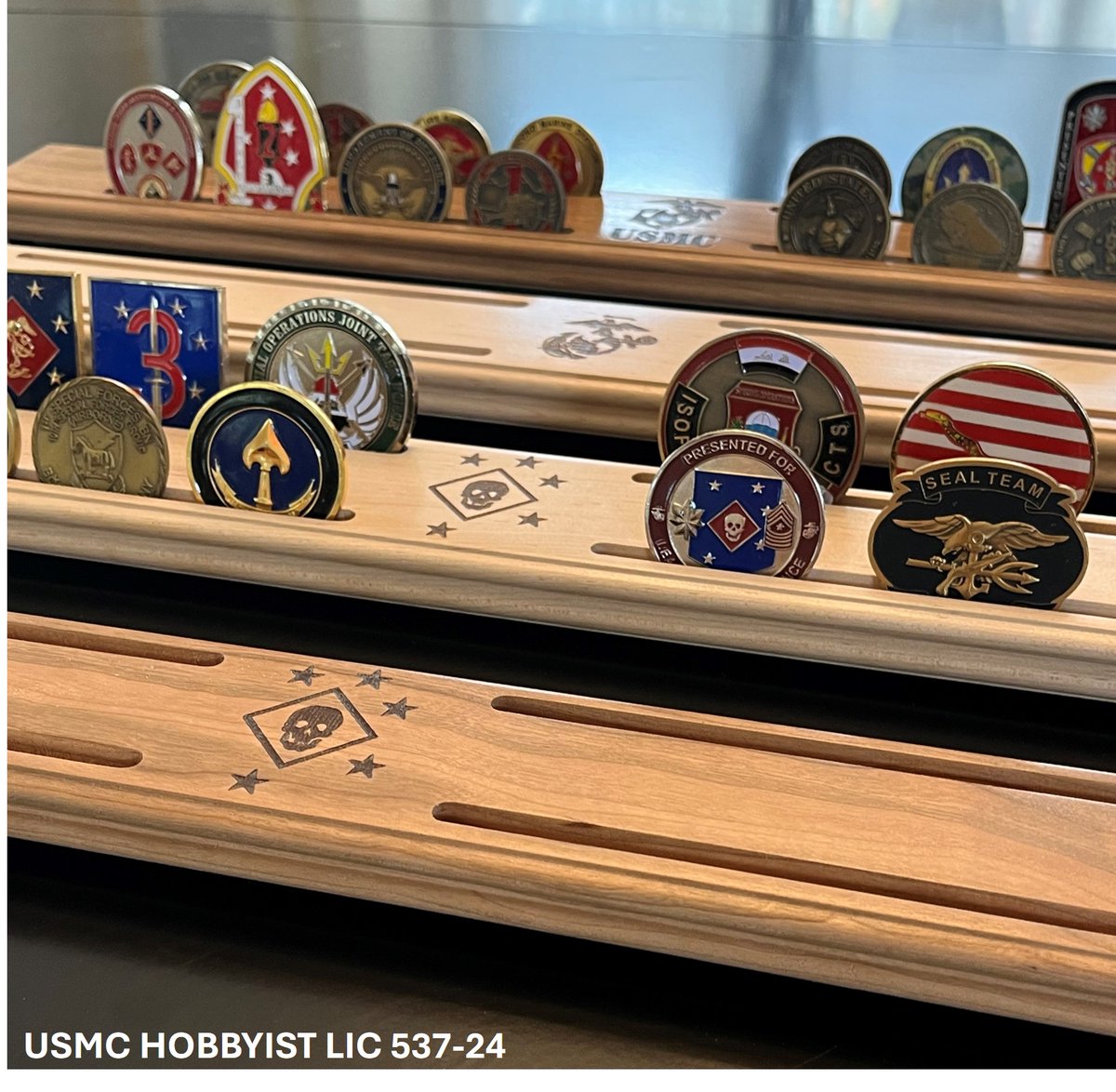 GreenDuckCustom's tweet image. Just finished spraying these military challenge coin displays for a customer (the finish is still wet in the photos).  Hardwood Black Cherry finished with Target Coatings EM8000 Conversion Varnish.   Check the link for more info: greenduckcustoms.com/shop/p/marsocu…

#veterans #challengecoin…